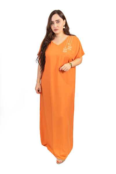 LINELLE Orange Jalabiya with White Embroidered Shoulder