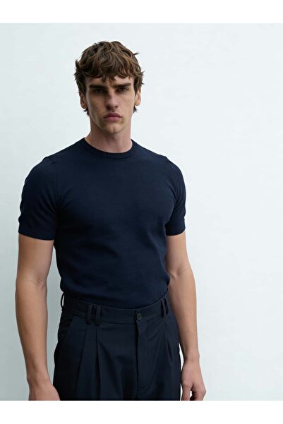 Atelier Old Money Basic Lacivert Kısa Kol Triko T-shirt SS7028