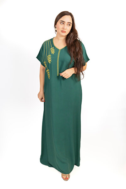 LINELLE Green Jalabiya with Yellow Embroidered Shoulder