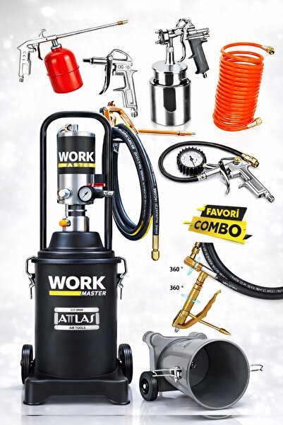 WORKMASTER Attlas 12 Litre Havalı Gres Pompa ve Havalı Alet Seti Süper Set Sü...