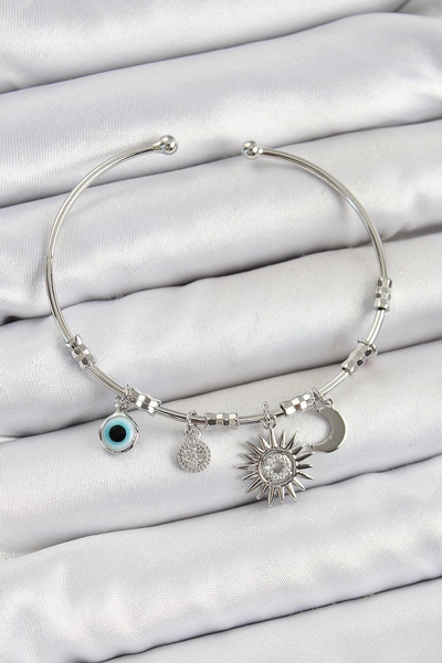 Clariss سوار فضي اللون مزين بحجر الزركون والنسر والقمر وعين الشر - TJ-BB7346 ...