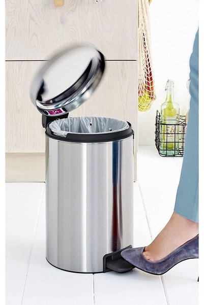 Brabantia NewIcon Pedal Bin with Plastic Inner Bucket, 12 Litre, Matt Steel