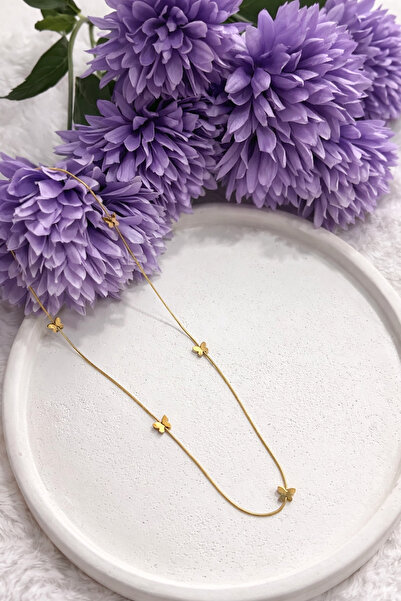 Mimoza Kelebekli Çelik Kolye