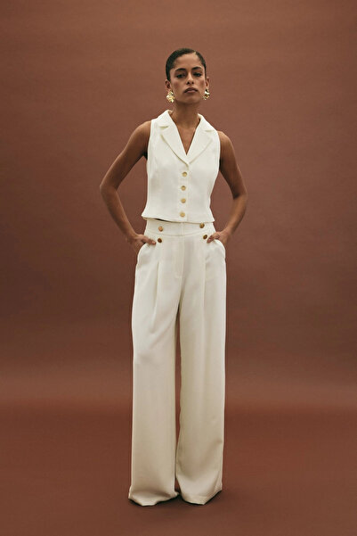 Sateen Eva Crepe Trousers - Ecru