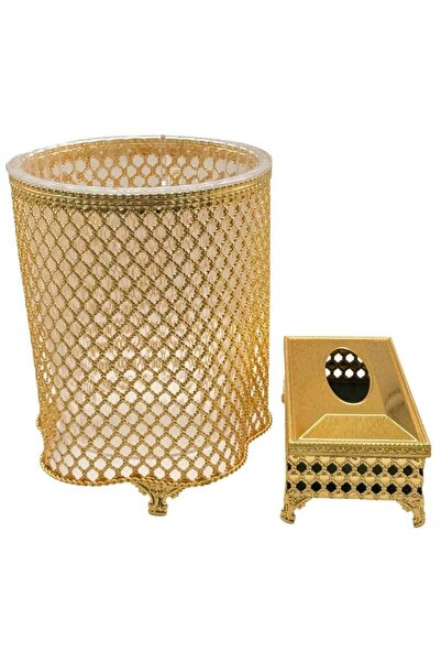 ALQANNAS Golden Trash Bin and Tissue Box Set | High-Quality Elegant Bin & Tis...