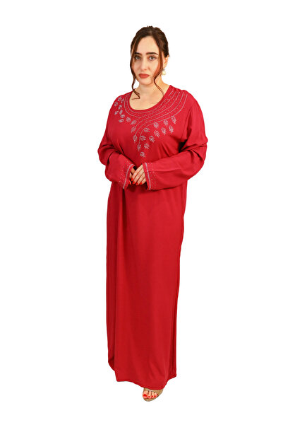 LINELLE جلابية حمراء بتفاصيل من الأحجار الفضية