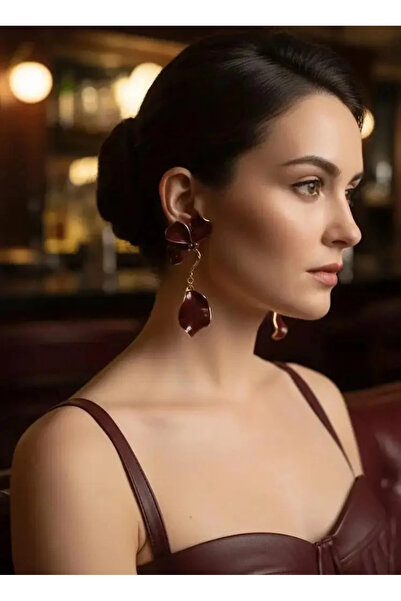 Dorvina Brass Gold Detailed Zr Brand Model Burgundy Flower Dangle Vintage Wom...