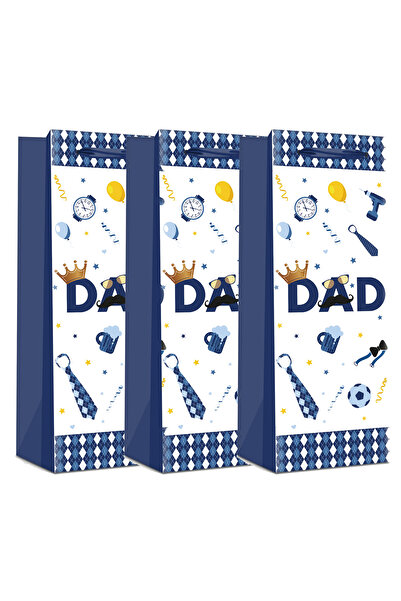 globiz Pachet 3 pungi cadou pentru sticle bauturi, Blue Dad - hârtie rezisten...