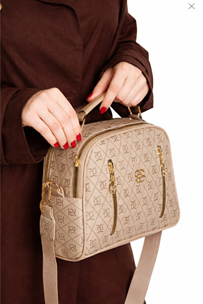 Newish Polo Women's Patterned Daily Crossbody Bag – Black with Gold Zipper De...