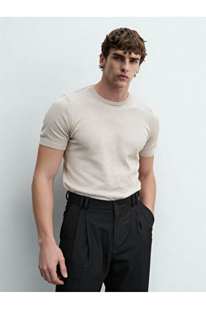 Atelier Old Money Basic Krem Kısa Kol Triko T-shirt SS7026
