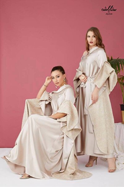 Stylish فستان من ستايلش راقي بتصميم مميز باللون البيج بكم ون شولدر