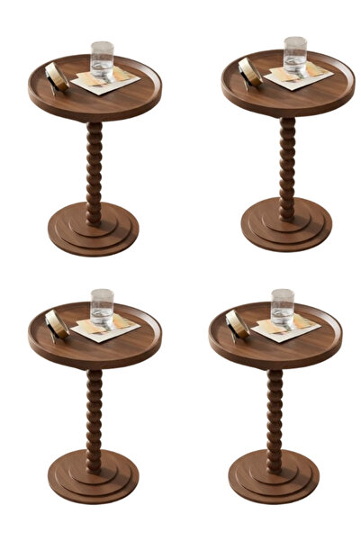 Generic A uniquely designed round wooden side table in brown