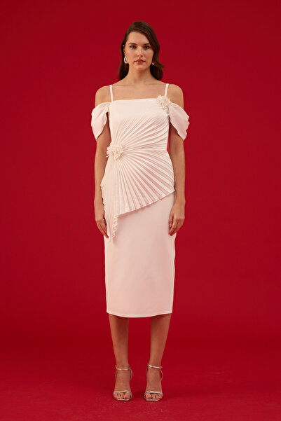 Carmen Beyaz Düşük Kol Krep Söz Elbisesi Nikah Elbisesi