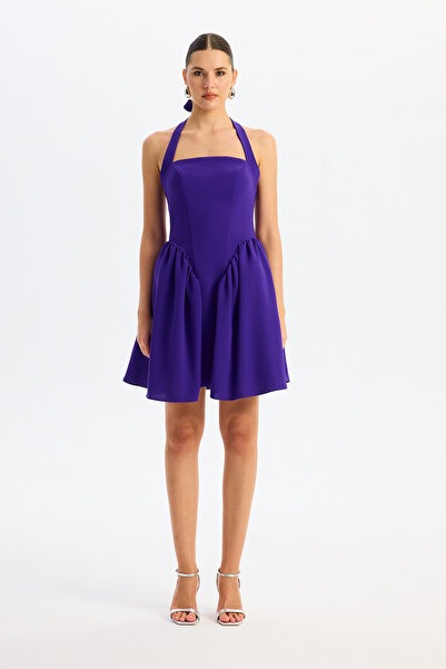 Carmen Mor Boyundan Bağlamalı Krep Abiye Elbise