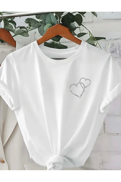 FUFLUNS Small Diamond Heart Printed Unisex Women/Men Oversize Crew Neck T-Shirt