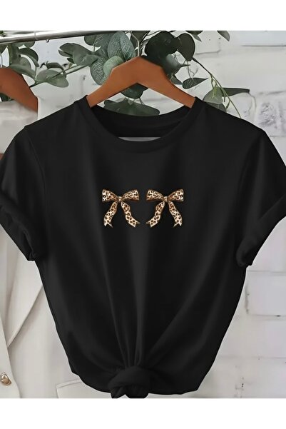 FUFLUNS تي شيرت مطبوع بشريط ليوبارد مزدوج للجنسين للنساء/الرجال ذو رقبة دائري...