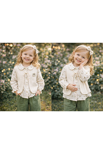 kahkaha kids Κοριτσίστικο Σετ 3 τεμαχίων: Πουκάμισο, Γιλέκο, Παντελόνι – Κομψ...