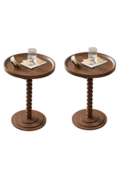 Generic A uniquely designed round wooden side table in brown