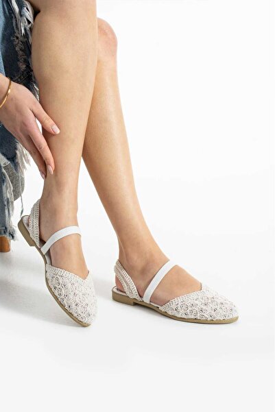 MOON CLOUD Kadın Triko Kapalı Burun Babet Lastikli Rahat Taban Örgü Slingback...