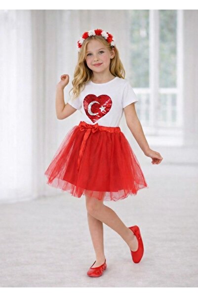 NACAR STORE طقم عرض للفتيات بنمط علم القلب والهلال والنجمة والترتر، مناسب لعي...