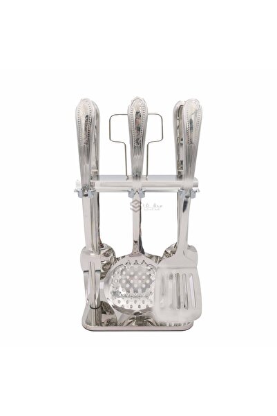 SQF طقم ملاعق تقليب 6 قطع كبير فضي