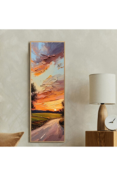 Tuba Decor Tek Parça Gerçek Ahşap dikey Panorama Çerçeveli Tablo yol