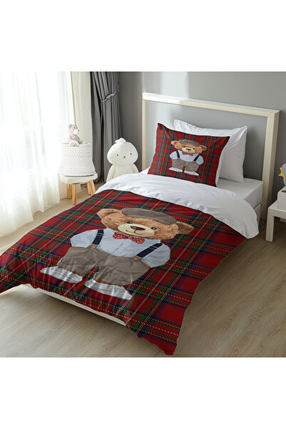 Şen Dekorasyon Teddy Bear and Plaid Duvet Cover Set