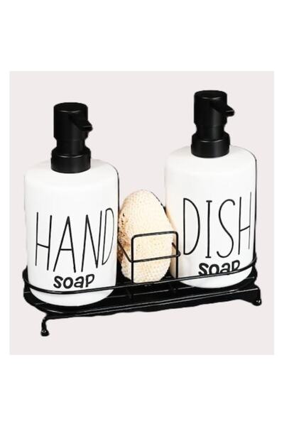 OEM Ceramic Dispenser Set for Liquid Soap and Dish Detergent, with Stand, White