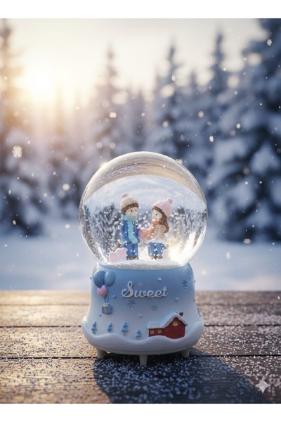 Store Kış Masalı Büyük Boy Kar Küresi 16x10 Işıklı, Müzikli ve Kar Püskürtmeli