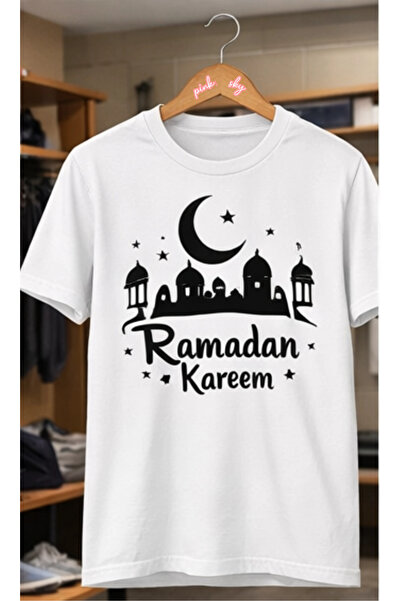 Pink Sky Ramazan1 Kareem Patterned Unisex Cotton Summer T-Shirt