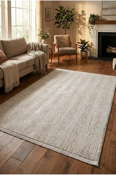 Homz Livora 5777 Krem Salon Halısı – Bukle Dokuma, Leke Tutmaz Kaymaz Halı