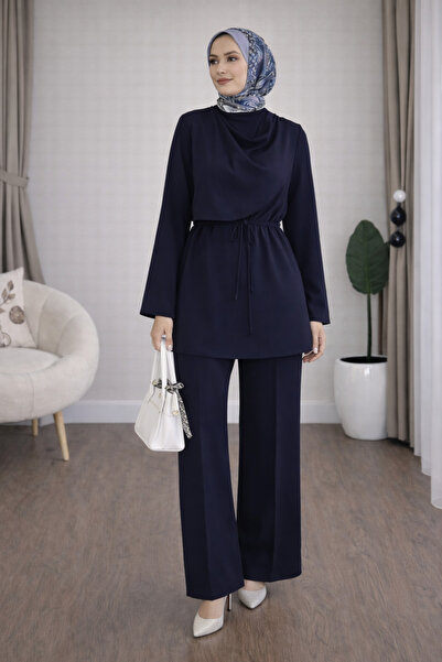 Tarzım Tuba طقم ملابس إسلامية من قماش السكوبا مع ياقة وحزام، مكون من قطعتين