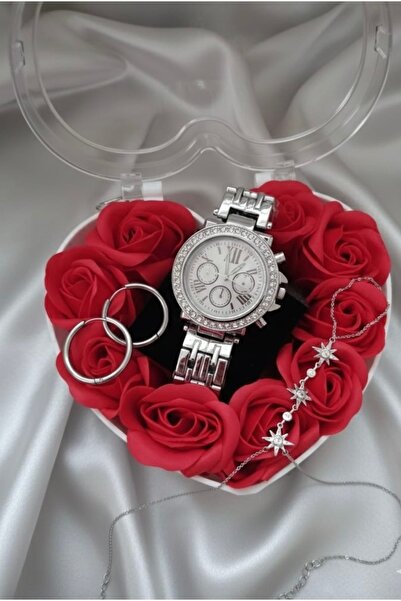 Yegane Special Heart-Shaped Rose Boxed Watch Gift Set for Lovers