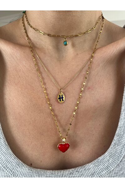 Hoop jewelery Steel Chain Red Heart Necklace 53-cm