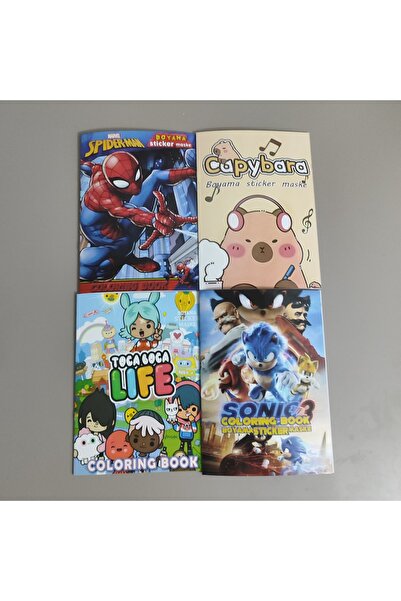 ada çanta kırtasiye 4 adet stickerli boyama kitabı (sonic3/capybara/örümcek a...