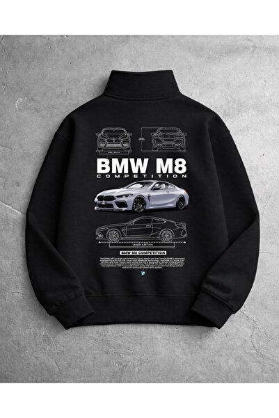 ZAFFİEL BMW M8 Baskılı Yarım Fermuarlı Sweathsirt