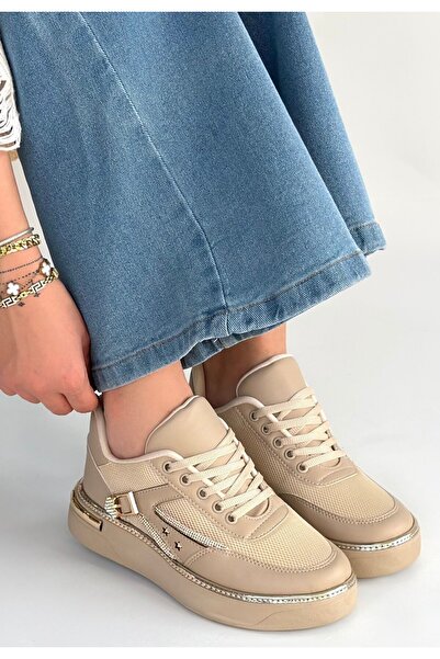 FRESCO SCARFS Junda Beige Leather Laced Sports Shoes