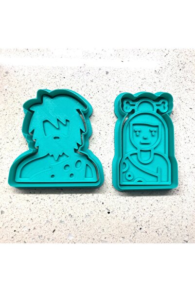 Craftelle Set of 2 Stone Age Cookie Molds |   Caveman and Woman with Bone Buc...