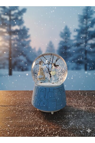 Store KIŞ MASALI BÜYÜK BOY KAR KÜRESİ 16x10 cm (ışıklı, müzikli ve kar püskür...