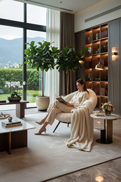 AVYNA Bohem Gold Touch Tekli Koltuk Berjer – Minder & Yastıklı, Premium Kumaş...