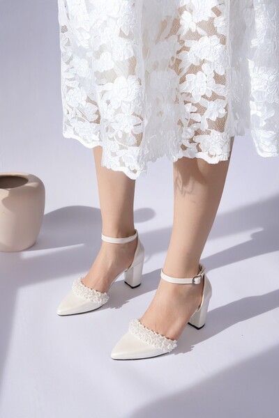 Tolgado Women's White Handcrafted Pearl Beaded Detailed Wedding Dress Evening...