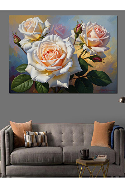 Artmeg Pânză decorativă cu flori de trandafir roz pal - Masă din lemn MDF