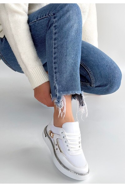 FRESCO SCARFS Junda White Leather Lace-Up Sports Shoes