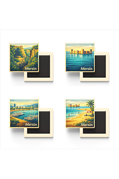 iBerk Mıknatıslı Buzdolap Magneti - Mersin - 4'lü Memleket Seti - 9x9 cm - 4 ...