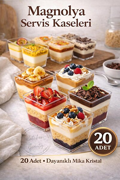 Kitchen Beauty 20'li 200Cc Kübik Prizma Mika Magnolya Kase Plastik Tatlı Sunu...