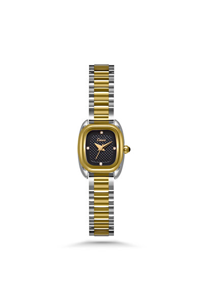 catera Women's steel watch, silver and gold, black dial