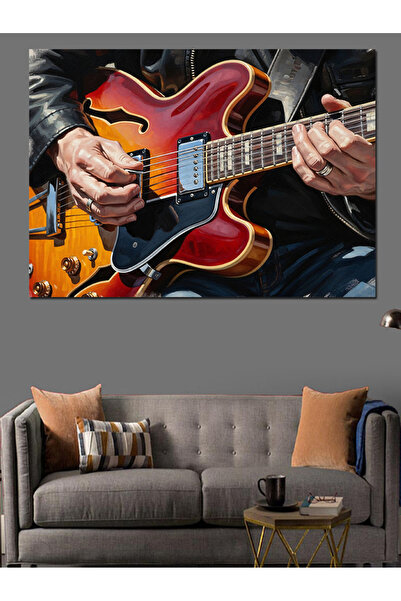 Tablo Mega Elektrik Gitar Çalan Adam Dekoratif Kanvas - Mdf Ahşap Tablo