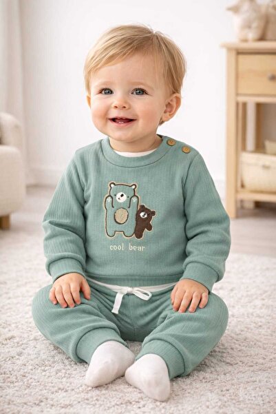 Tenra Embossed Printed Oversize Wide Fit Bottom and Top Baby Set, 100% Cotton