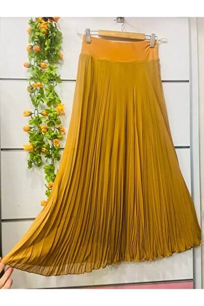 edu collection Fustă din șifon tip clopot, căptușită, culoare muștar