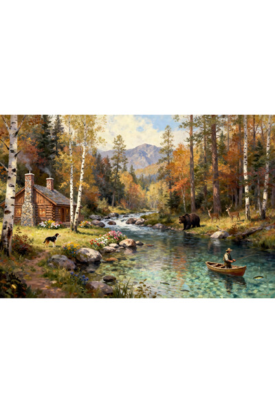 VeliumCraft Tablou Canvas Cabana ideala 74, 70 x 50 cm, natura, peisaj, stil ...